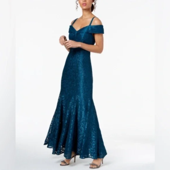 R&M Richards Peacock Blue Lace Off Shoulder Gown 10 NWT Formal Mermaid Dress - Picture 5 of 5